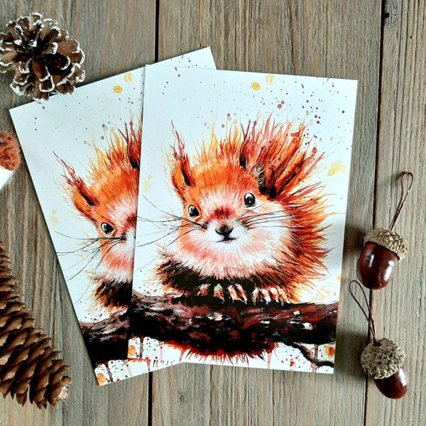 Eichhörnchen Postkarte - Squirrel  - Geburtstagskarte - handmade Aquarell Bildkarte