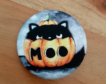 Cat button, Halloween Moo badge, kawaii, cat button, pin