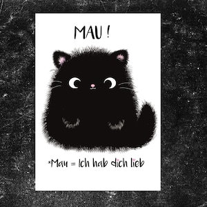 Postkarte Katze | Kater Moo Grußkarte | Ich hab dich lieb |  kawaii schwarze Katze | Valentinstagskarte
