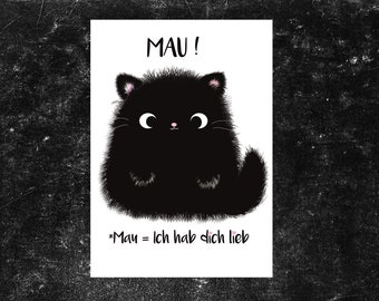 Postkarte Katze | Kater Moo Grußkarte | Ich hab dich lieb |  kawaii schwarze Katze | Valentinstagskarte