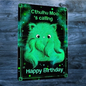 Carte d'anniversaire drôle Tomcat Moo Cthulhu, carte postale avec chat comme Kthulhu