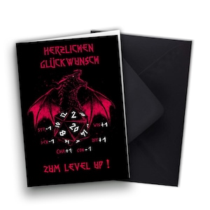 Roleplaying Dragon Verjaardagskaart Vouwkaart, Level Up Wenskaart met Envelop A6