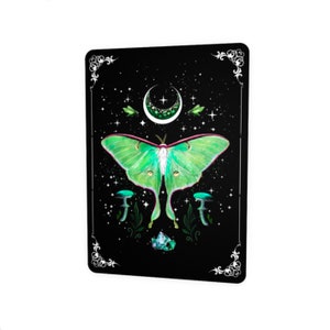 Lunamoth postcard, moon, stars, mushrooms and moth, Gothic, Witchcraft greeting card