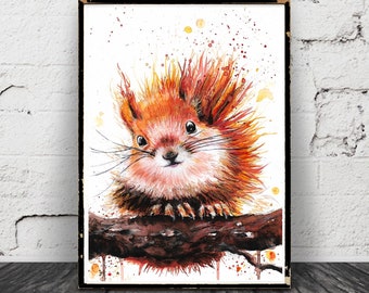 Squirrel Watercolor Poster, Chipmunk, Print, Children's Room, Picture, Hand Painted, Fine Art, Print