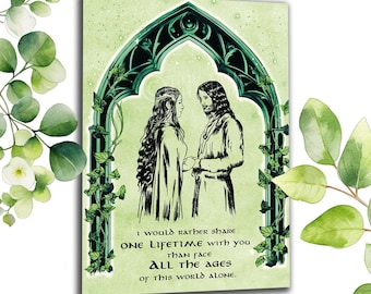 Print-on-demand postcard Arwen and Aragorn 10 x 15 cm, medieval wedding card, Valentine's card, anniversary card, greeting card
