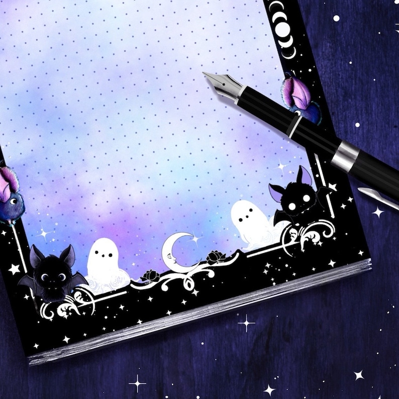 Bat Notebook Bat Halloween Notepad, A5, Lucius, Kawaii Ghosts, Dot Grid, Gothic - Etsy