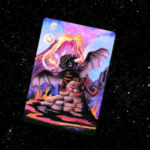 Magma Drachen Postkarte, süsser Vulkan Drache nach Ölgemälde, samtig weich