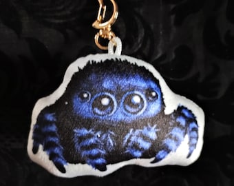 Spider plush keychain, gothic witchy pendant, printed on both sides