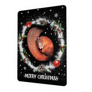 Cartolina di Natale, Buon Natale, scoiattolo in inverno, biglietto d'auguri