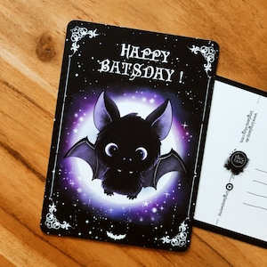 Velvety soft bat birthday card, Happy Batsday, Gothic greeting card