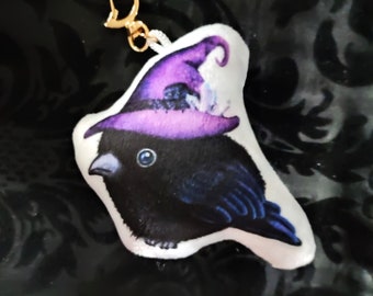 Crow Plush Keychain, Gothic Witchy Raven Pendant, Printed on Both Sides
