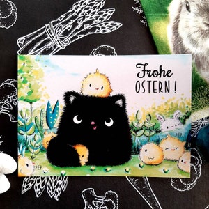 Gatto da cartolina di Pasqua - biglietto di auguri Tomcat Moo - divertente - kawaii - gatto nero - buona Pasqua