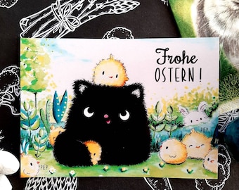 Easter postcard cat - Tomcat Moo greeting card - funny - kawaii - black cat - Happy Easter