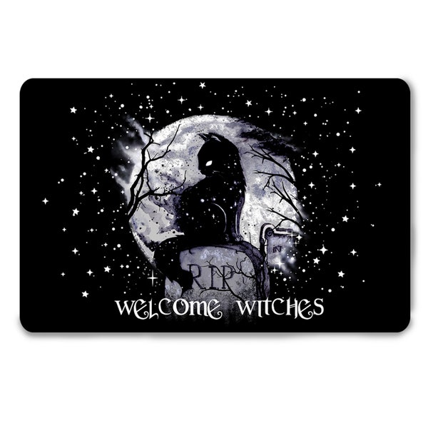 Gothic Katzen Fußmatte, Welcome Witches, personalisierbar,  Galaxy Sterne, Friedhof, BITTE SEPARAT BESTELLEN