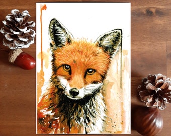 Fuchs Postkarte, Aquarell, Geburtstagskarte, Grußkarte, Kawaii Fox, Tiny Tami