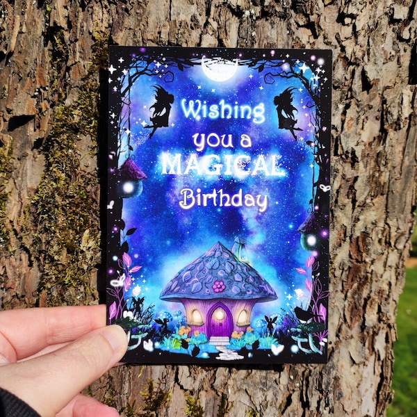 Märchenwald Geburtstagskarte, Feen & Kobolde Postkarte, Gothic, Magic Forest