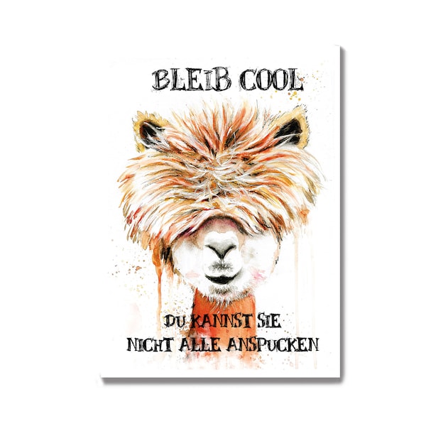 Alpaka Postkarte, Bleib cool, Kawaii,Lama, Dromedar, Grußkarte , witzig, Spruch