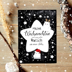 Carte de Noël chats, carte postale, étoiles, kawaii, carte pour Noël, ciel étoilé