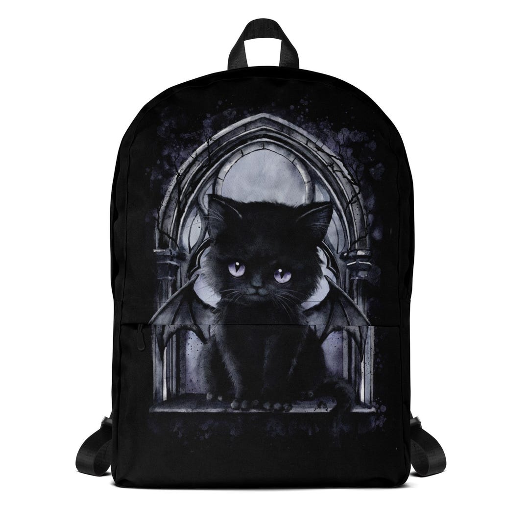 Gothic Demon Cat Cat Demon Backpack, Black, Witchcraft, Cat With Bat