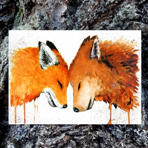 Fox postcard, love, foxes, wolf in watercolor, greeting card, Valentine's Day, wedding anniversary, Tiny Tami