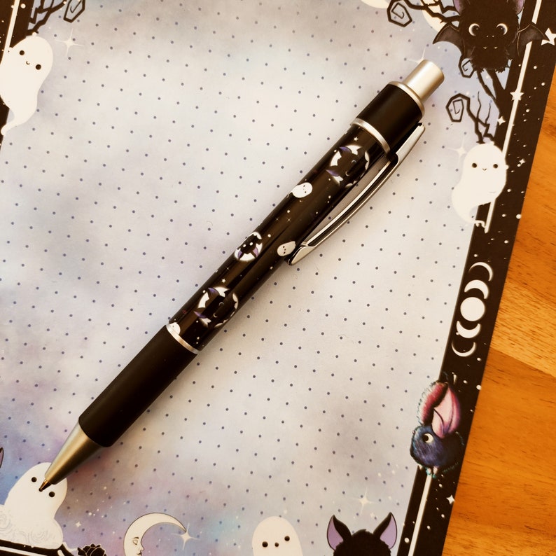 Bats and ghosts ballpoint pen, Halloween pen, black image 6