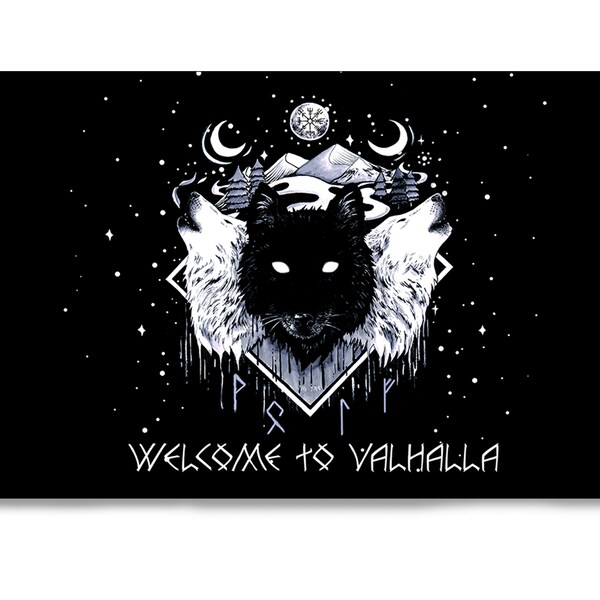 Fenrir Wolf, Viking, Wölfe, Fußmatte, Welcome to Valhalla, schwarz, BITTE SEPARAT BESTELLEN