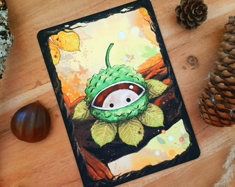 Velvety soft chestnut postcard, Tiny Woodys with soft touch effect, forest