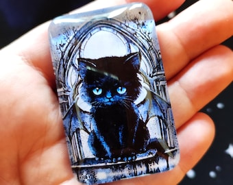 Demoncat Lilith cat magnet, glass magnet, cover minder, 5x 3.5 cm, fridge magnet