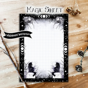 Magic Sheet, Gothic cat note sheet coated with whiteboard, DIN A5, wipeable and sustainable, (suitable accessories in the shop)