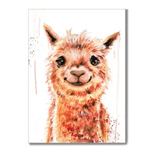 Alpaca postcard, kawaii, watercolor dromedary, llama greeting card, camel alpaca postcard