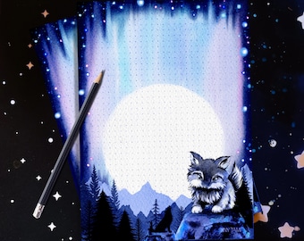 Wölfe Notizblock Little Moon punktkariert, A5, Briefpapier, Mond und Wolf