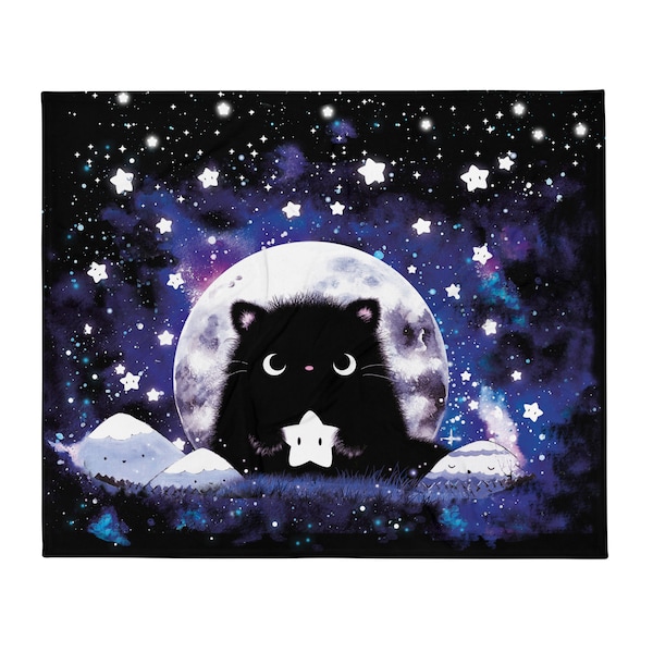 Katze mit Sternen Kuscheldecke, Tagesdecke mit Katze, Galaxy, Babydecke, BITTE SEPARAT BESTELLEN