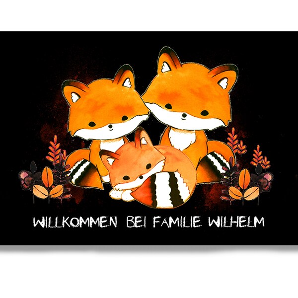 Fuchs Familie Fußmatte, Willkommen, personalisiert,  Fussmatte, BITTE SEPARAT BESTELLEN