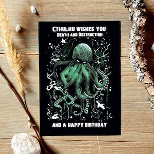 Cthulhu birthday card, postcard octopus, H.P. Lovecraft, squid, octopus, birthday greeting card