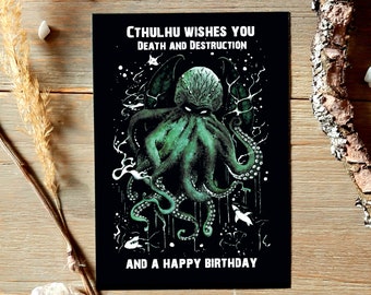 Cthulhu birthday card, postcard octopus, H.P. Lovecraft, squid, octopus, greeting card birthday