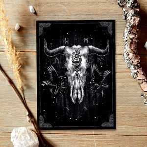 Carte postale Hugin et Munin, boussole Vegvisir, carte de voeux, Viking, corbeau, crâne