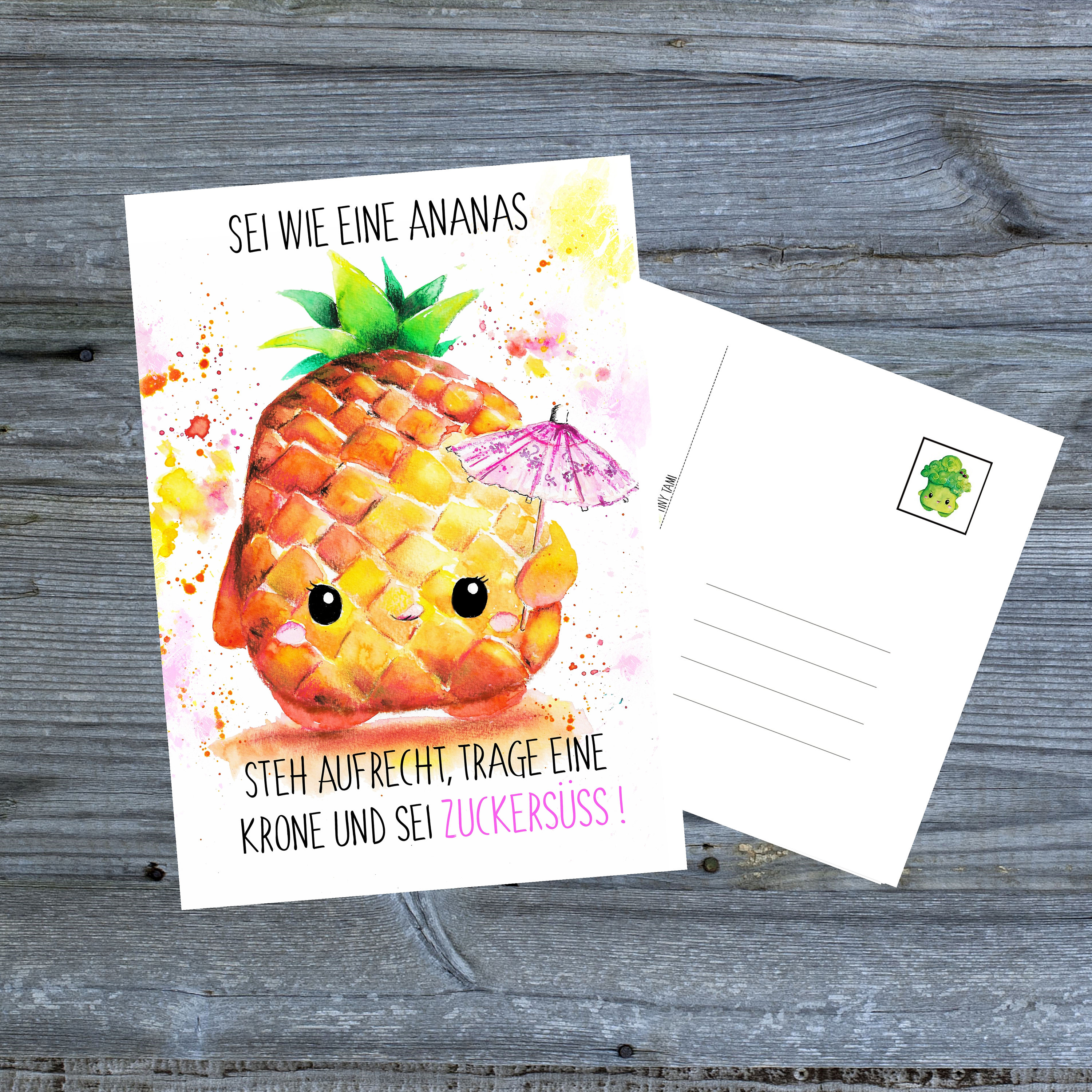 Ananas Postkarte Sei wie eine Ananas kawaii Food Gemüse Etsy