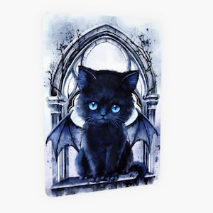 Dämonenkatze Lilith Postkarte, Aquarell Gothic Kätzchen, Witchcraft, samtig weiche Grusskarte