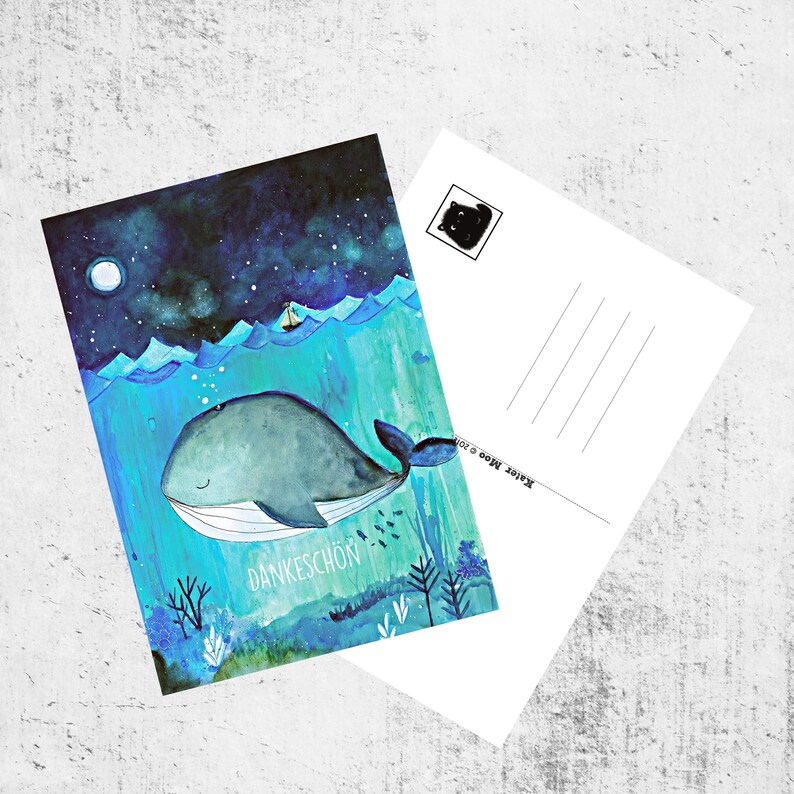 Whale Postcard-Thank You-Watercolor-Greeting Card-Hand Painted-Buckwal Art-Art Card