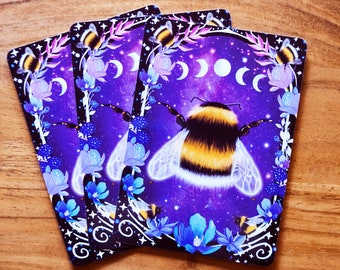 Gothic HUMMEL postcard, moon phases, bees, galaxy greeting card