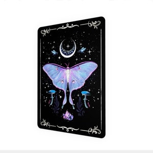 Purple Lunamoth postcard, moon, stars, mushrooms and moth, gothic, witchcraft greeting card