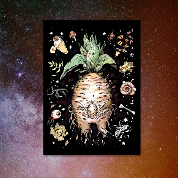 Mandrake postcard, birthday card, mandrake greeting card, gothic, witchcraft, magic potion ingredients