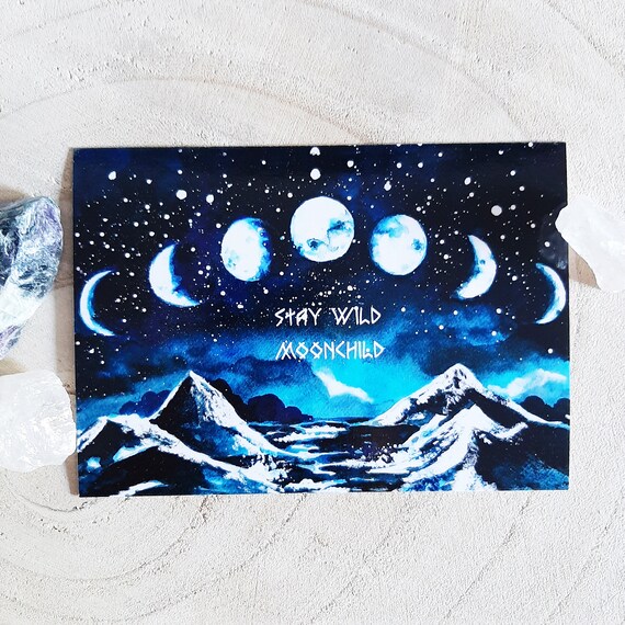 Mondphasen Postkarte Geburtstagskarte Stay Wild Etsy