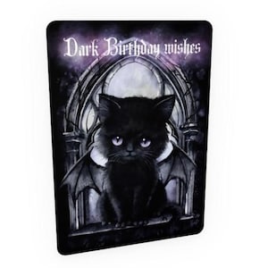 Carte d'anniversaire gothique, carte postale de chat démon, carte de vœux douce et veloutée