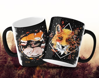 Fuchs Kaffeetasse, Füchse Tasse, Waldtiere, Waschbär, Kaffeebecher, Teetasse, beidseitig bedruckt,BITTE SEPARAT BESTELLEN