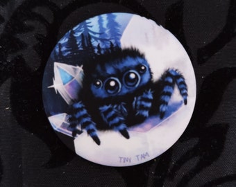 Spinnen Octavia Gothic Button | Samtig weich | 37 mm Pin mit Nadel - Hüpfspinne