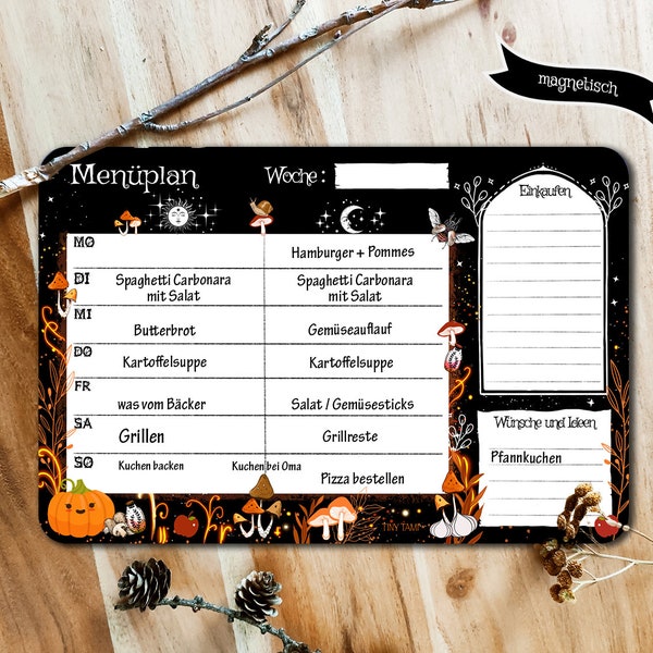 Witchy Menüplaner Whiteboard Magnetschild, DIN A4, Witchcraft, Gothic, Essensplaner, abwischbar und nachhaltig