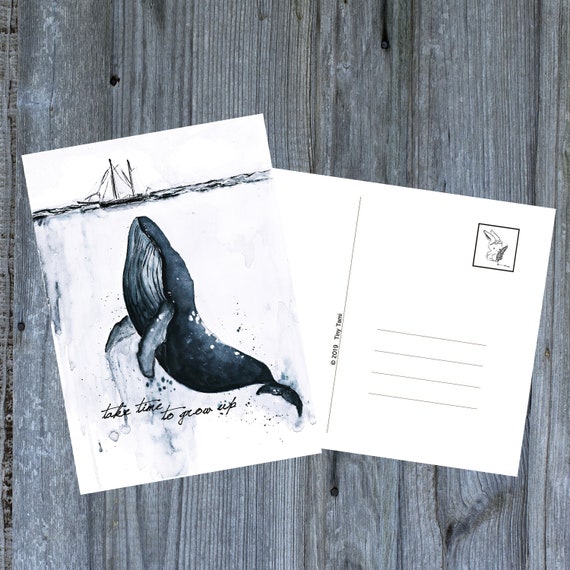 Whale Postcard-Thank You-Watercolor-Greeting Card-Hand Painted-Buckwal Art-Art Card