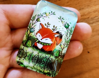 Cute fox Foksi magnet, glass magnet, cover minder for diamond painting, 5 x 3.5 cm, fridge magnet