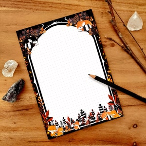 Bloco de notas FOXY FOXES, A5, pontilhado, 50 folhas, raposa kawaii no outono, papelaria raposas